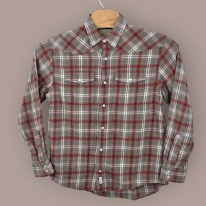 Cabelas Shirt Size Medium Plaid‎ Pearl Snap Button-Up Western Workwear Gorpcore